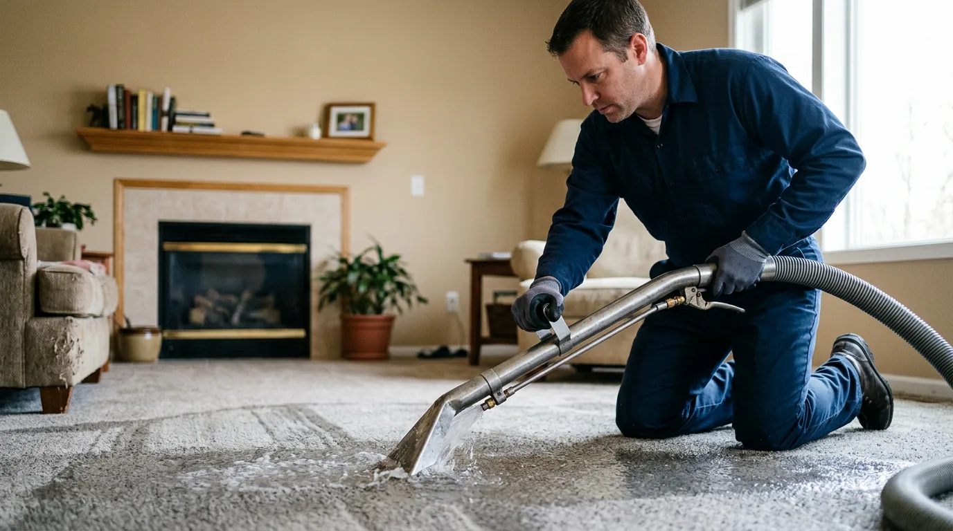 Water damage restoration technician working near Tower Hill, IL